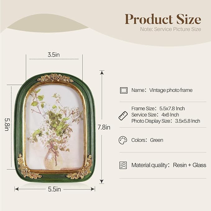 Cuspin Vintage 4x6 Picture Frame, Ornate Floral Resin Photo Frame - Image 6