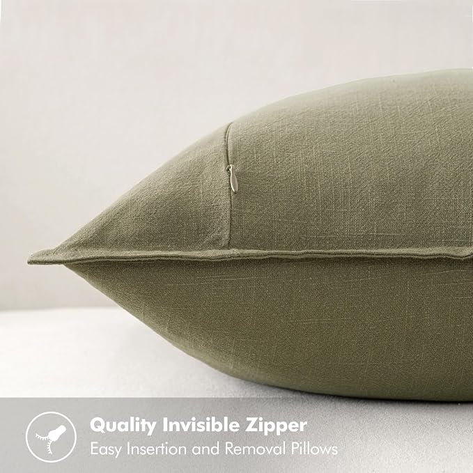 MIULEE Decorative Linen Euro Sham Pillow Covers 26x26 Light Olive Green ​Boho - Image 3