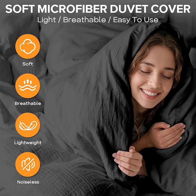 Cozyide Dark Grey Duvet Cover Queen Size, 3 Pieces Bedding Duvet Covers - Image 4