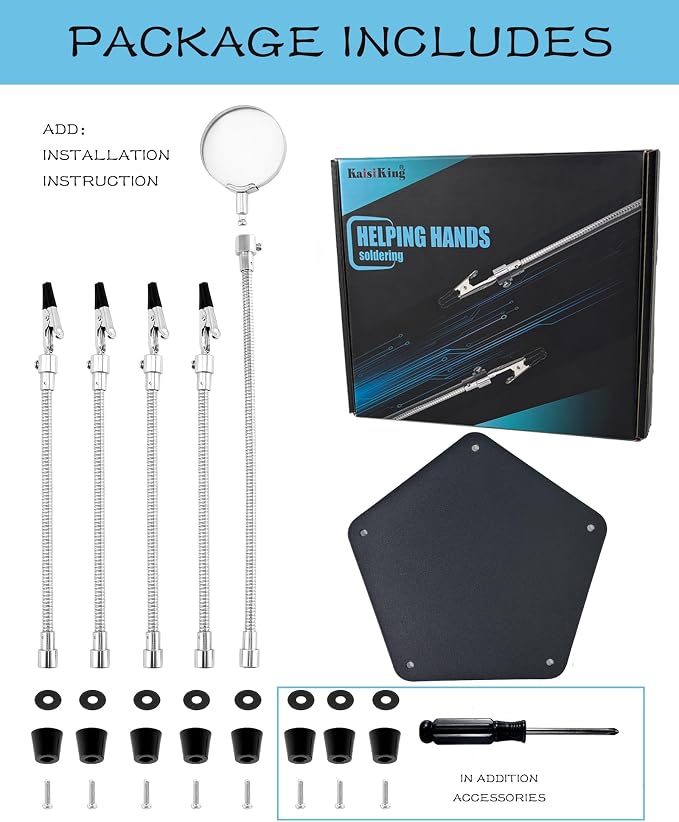 Kaisiking Helping Hands Soldering Station Kit • Magnifying Glass • 4 Flexible - Image 2