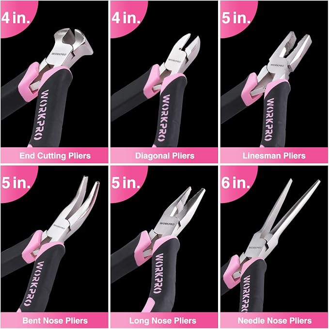 WORKPRO 6-Piece Mini Pliers Set | Needle Nose, Long Nose, Bent Nose, End - Image 2
