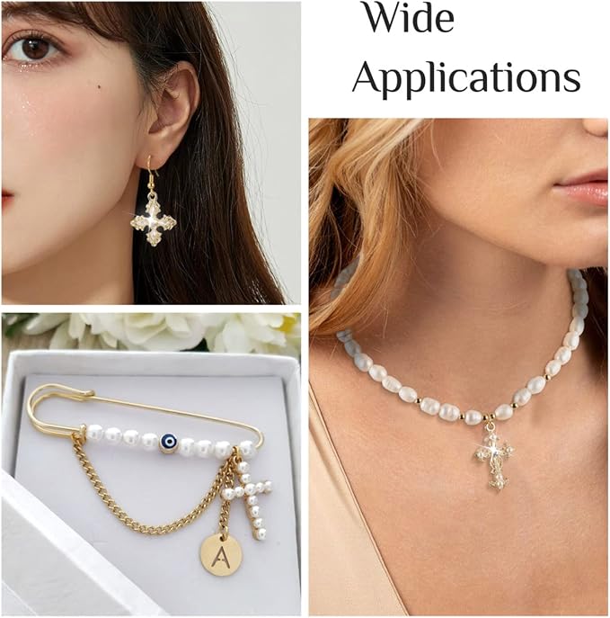 Cheriswelry 18Pcs Cross Metal Charms Light Gold Pearl Rhinestone Pendants Alloy - Image 6