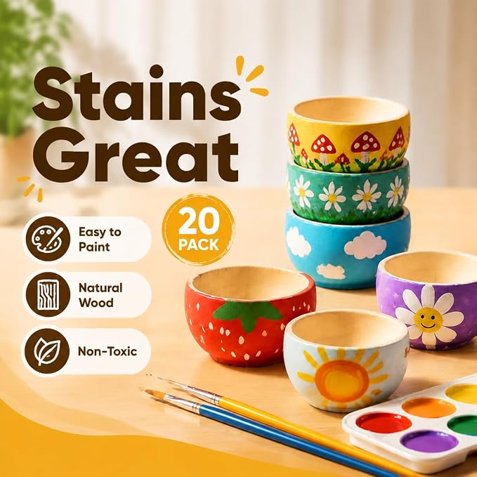 ZENFUN 20 Pack Wooden Pinch Bowls, Mini Unfinished Bowl Set - Image 7