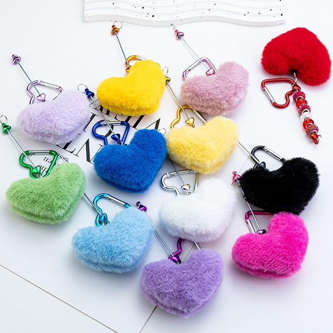 Beadable Heart Pom Pom Keychain Blank Bar - Image 8