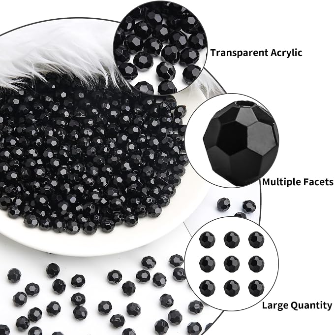 BONNY BOXX 500pcs 8mm Acrylic Faceted Round Crystal Beads Solid Black Loose - Image 2