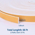 Kikerike Self Adhesive Foam Tape Weatherstrip 1/2in x 1/8in x 66Ft High Density - Image 2