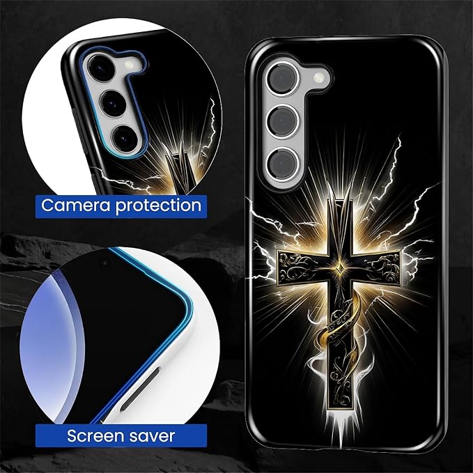 for Samsung Galaxy S23 Plus Case, Cool Cross Pattern Glossy 2 in 1 Shockproof - Image 6