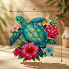 Sea Turtle Gifts for Women, Acrylic Faux Stained Glass Ornament, Floral Turtle - Image 3