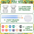 Hollowfly 2 Pack Ready to Paint Your Own Sunflower Highland Cow Statue Spring - Image 3