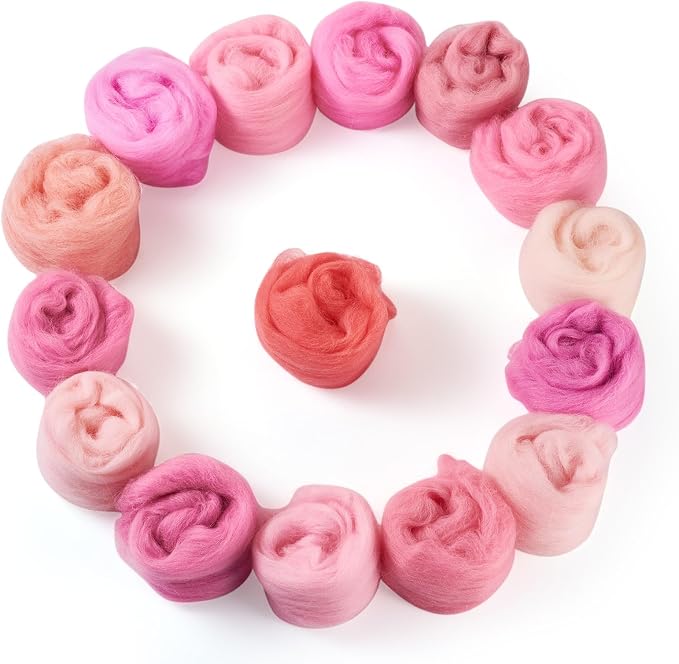 75G Needle Felting Wool Pink Wool Roving by Spritewelry