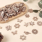 100 PCS Unfinished Wood Crafts Wood Slice Leaf Bird Flowers Butterfly Pattern - Image 5