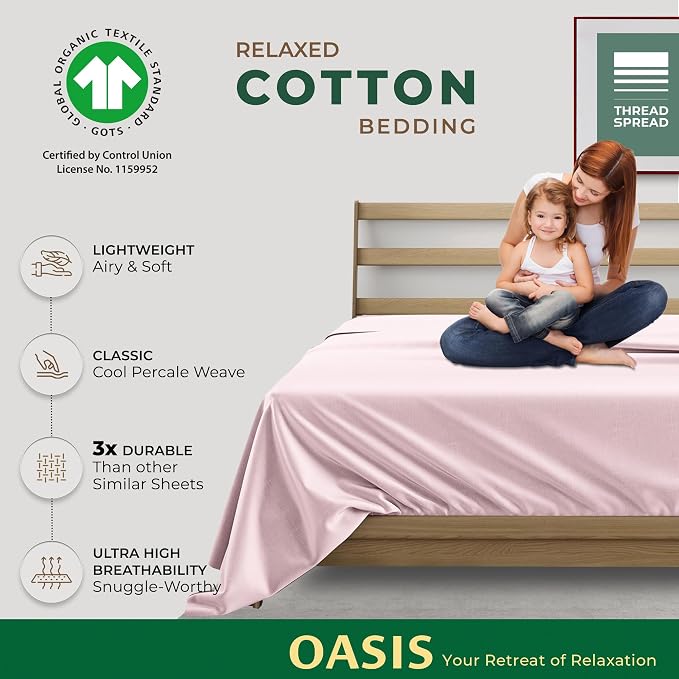 THREAD SPREAD 100% Organic Cotton Percale Flat Sheet California King Size - Image 2