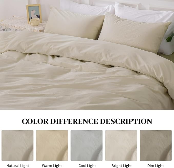 NEXHOME PRO Duvet Cover Set Queen Size Linen Feel Textured Cream Grey Organic - Image 2