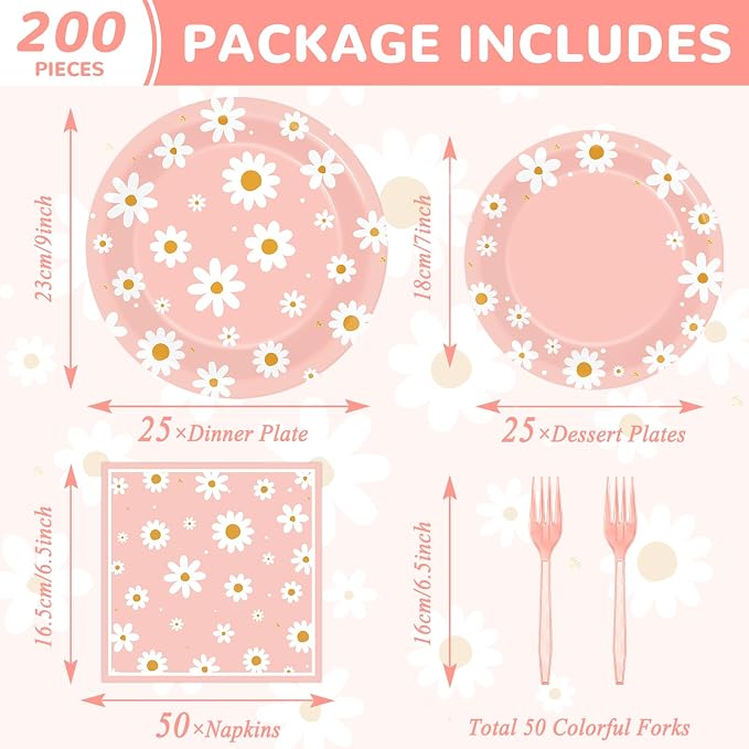 50 Guests Daisy Plates and Napkins Party Supplies Groovy Floral Party - Image 2