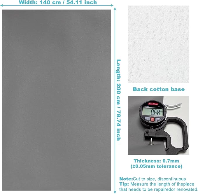 Grey Faux Leather Fabric 79"×55" Smooth Grain Upholstery Vinyl - Image 4