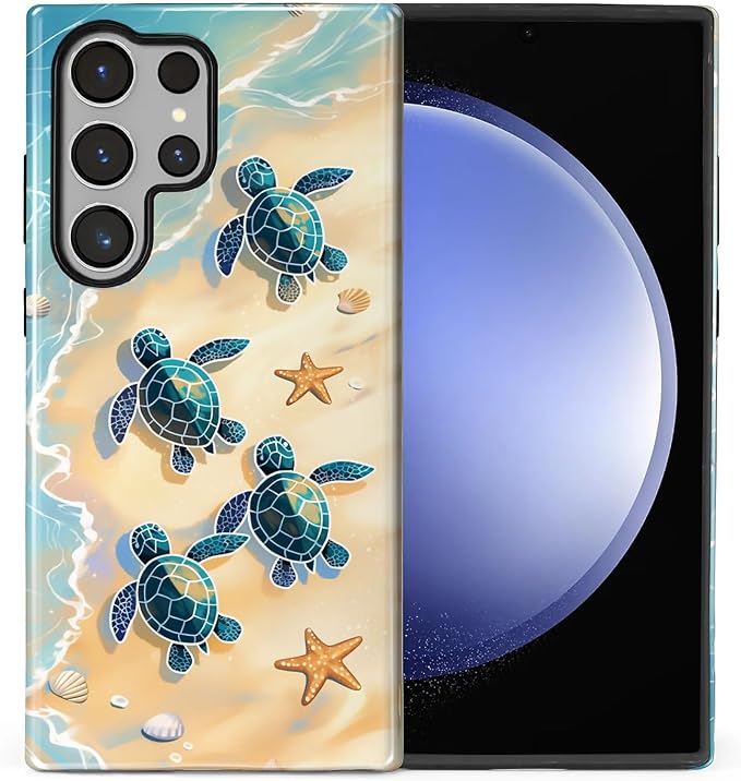 for Samsung Galaxy S24 Ultra Case, Sea Turtle Beach Pattern Glossy 2 in 1 by Teonvpu