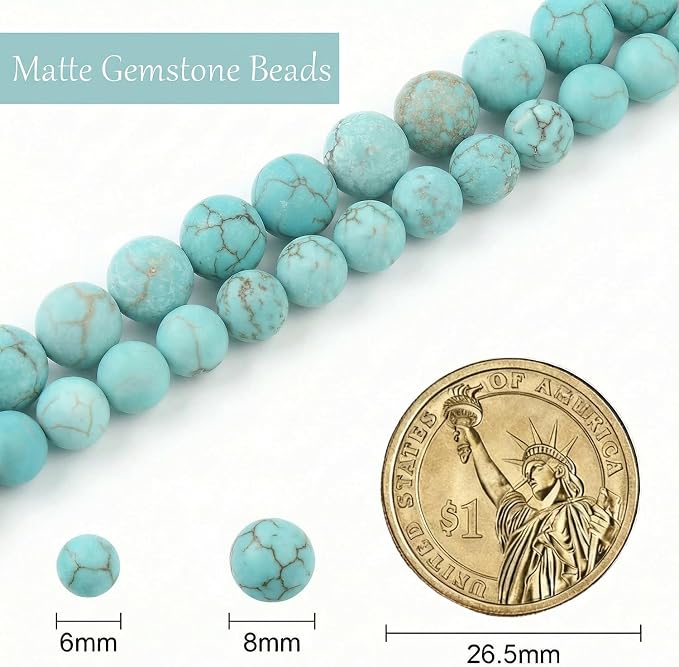 8mm Matte Turquoise Bead, 15-Inch Matte Round Loose Stone Beads - Image 3