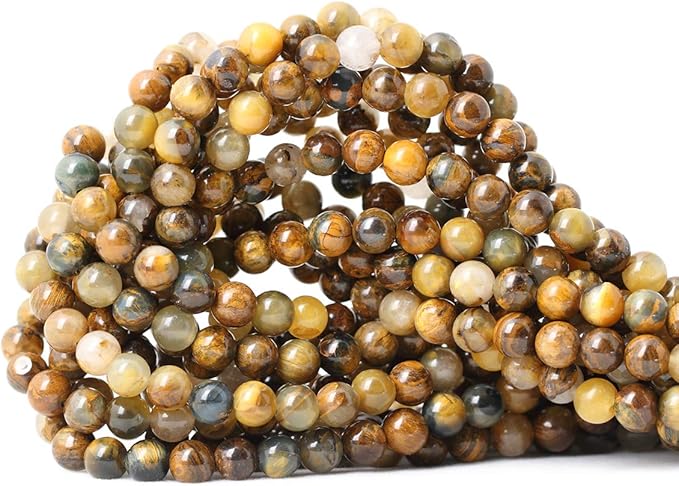 60PCS 6mm Natural Golden Pietersite Gemstone Round Loose Beads Stone Beads by CHEAVIAN