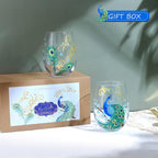 NymphFable Wine Tumbler Hand Painted Stemless Wine Glasses Peacock Set of 2 - Image 4