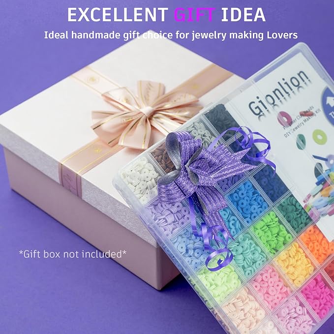 Gionlion 6000 Clay Beads Bracelet Making Kit, 24 Colors Flat Preppy Beads - Image 5