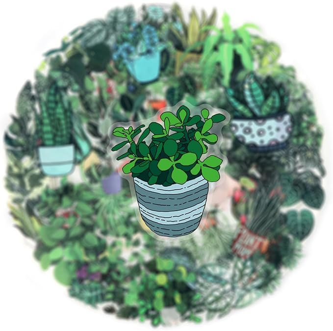 50PCS Green Plant Transparent Stickers, Potted Plant Floral Decals Stickers - Image 3