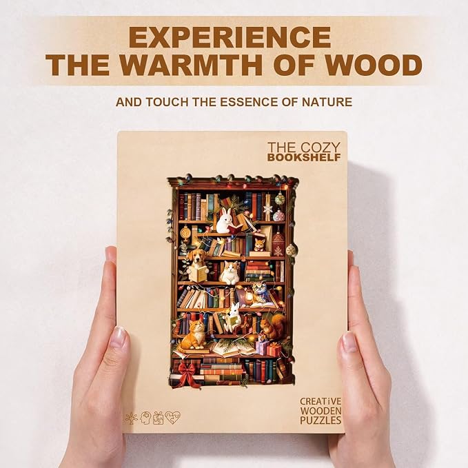 Animal Cozy Bookshelf Puzzles Adults Gifts Wooden 80 Pieces 8.5 * 5.3in - Image 8