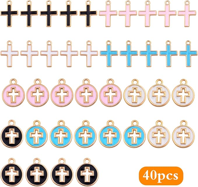 Aylifu 40pcs 2 Styles Enamel Cross Charms Alloy Religious Cross Crucifix Jesus - Image 2