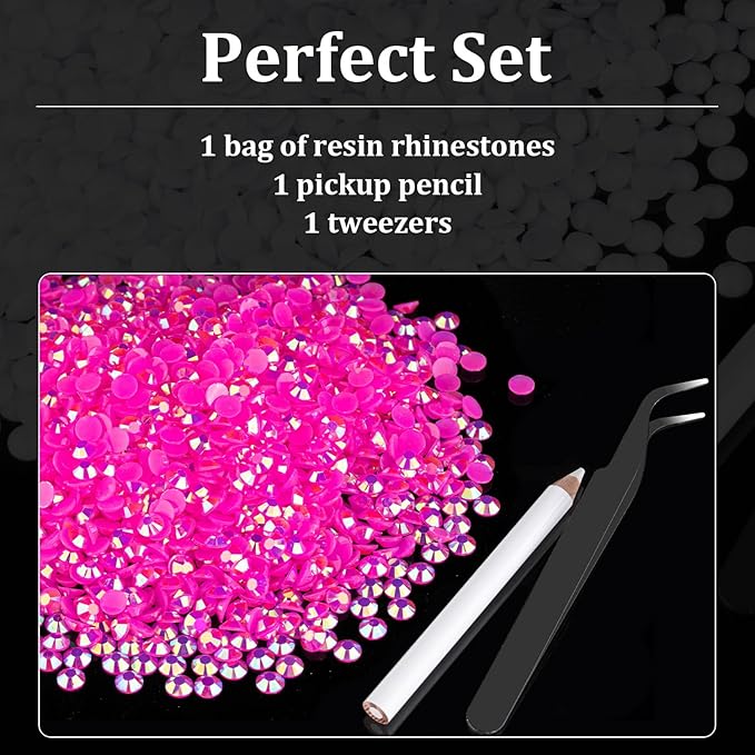 5000pcs 2mm Resin Rhinestones Bulk, Hot Pink AB Flatback Round Jelly - Image 4