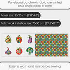 Vegetable Patchwork Cotton Fabric Panel – 6 Designs + Bonus Patchwork Sheet - Image 4