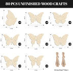 Subacy 80 PCS Unfinished Wood Cutouts 8 Styles DIY Wooden Spring Ornaments - Image 3
