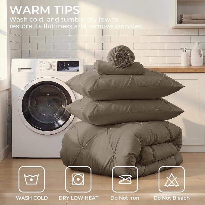 Sasttie Twin XL Comforter Set, 5-Piece Bed in a Bag, Pintuck Bedding Sets - Image 9
