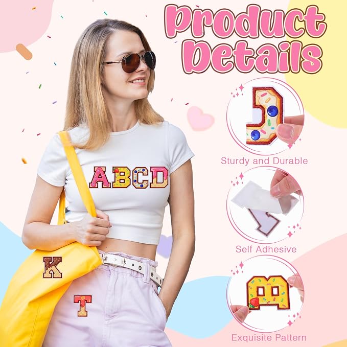 WILLBOND 52 Pcs Donut Alphabet Patches 2.8 Inch Self Adhesive Letter Patches - Image 3
