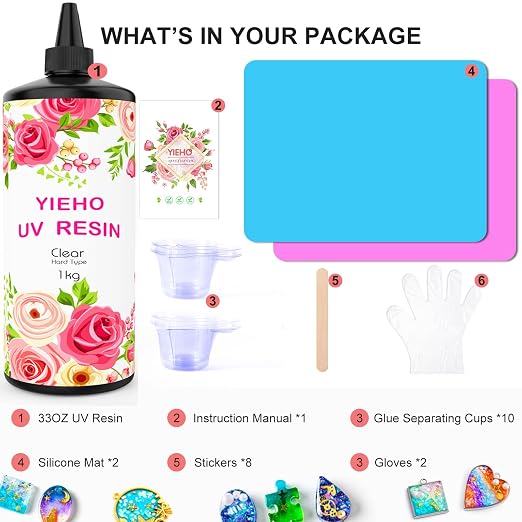 YIEHO 1000g UV Resin -Upgraded Crystal Clear Hard UV Fast Curing Epoxy Resin - Image 7