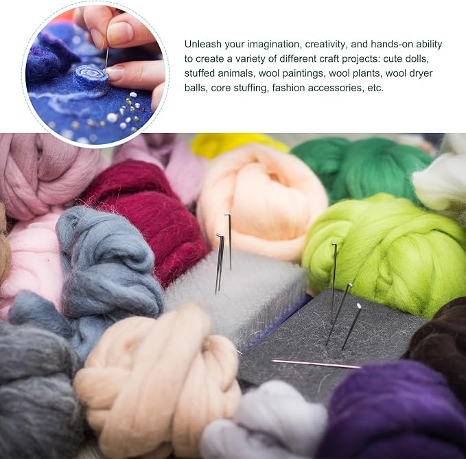 uxcell Needle Felting Wool, 3.5 Oz Nature Fibre Wool Yarn Roving - Image 5