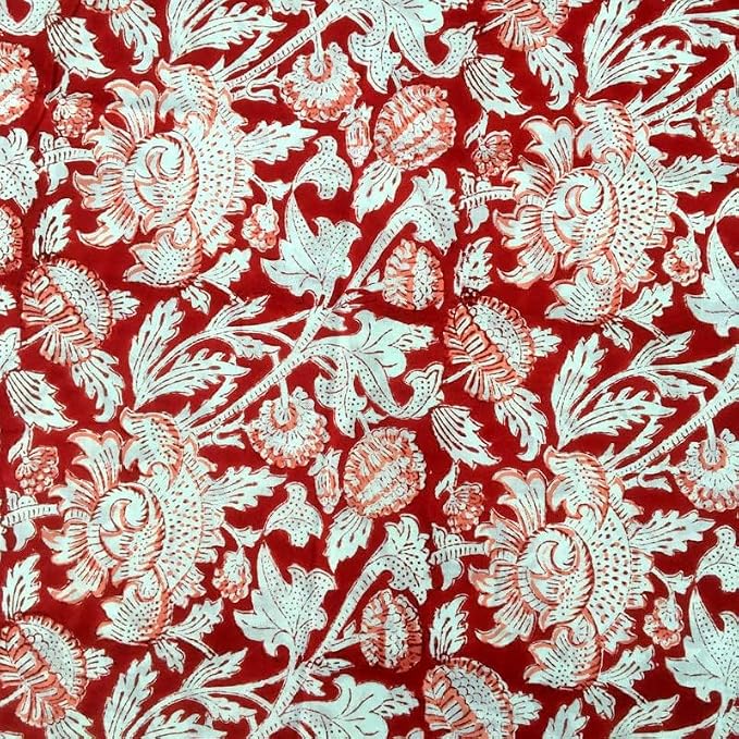 E-Tailor® Indian Ethnic 100% Cotton Voile Running Hand Block Print Natural - Image 3