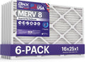 BNX TruFilter 16x25x1 Air Filter MERV 8 (6-Pack) - MADE IN USA – Dust & Pet Defense Electrostatic Pleated Air Conditioner HVAC AC Furnace Filters for Dust, Pet, Mold, Pollen MPR 600 – 700 & FPR 5