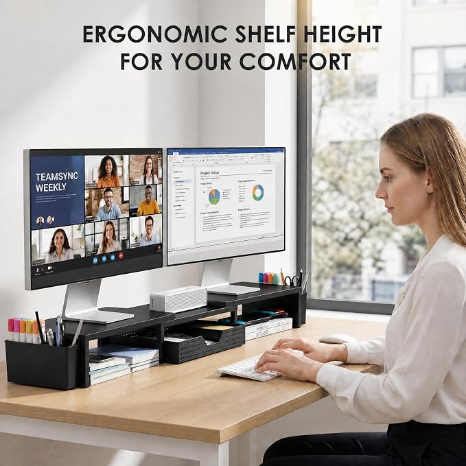 OPNICE Desk Organizers and Accessories, Dual Monitor Stand Riser - Image 3