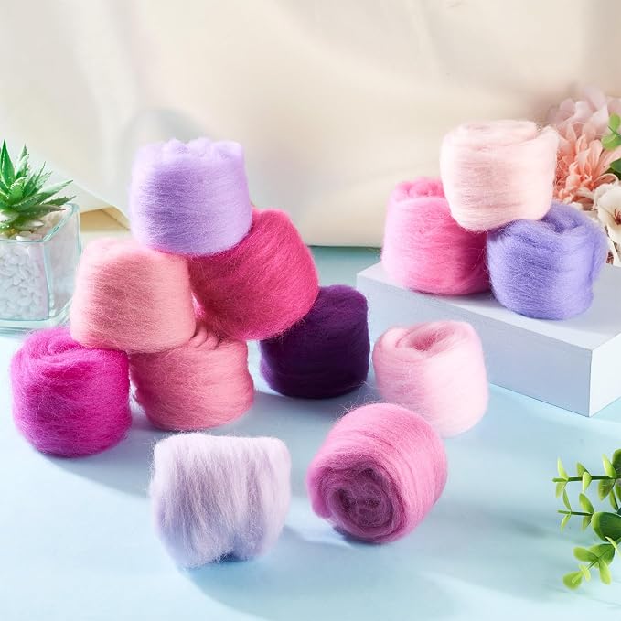 60G Needle Felting Wool Pink Multicolor Wool Roving - Image 4