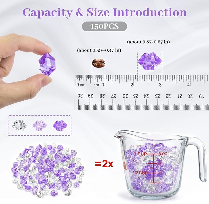 DomeStar 150PCS Fake Ice, Vase Filler Purple Fake Diamonds Plastic Clear Gems - Image 2