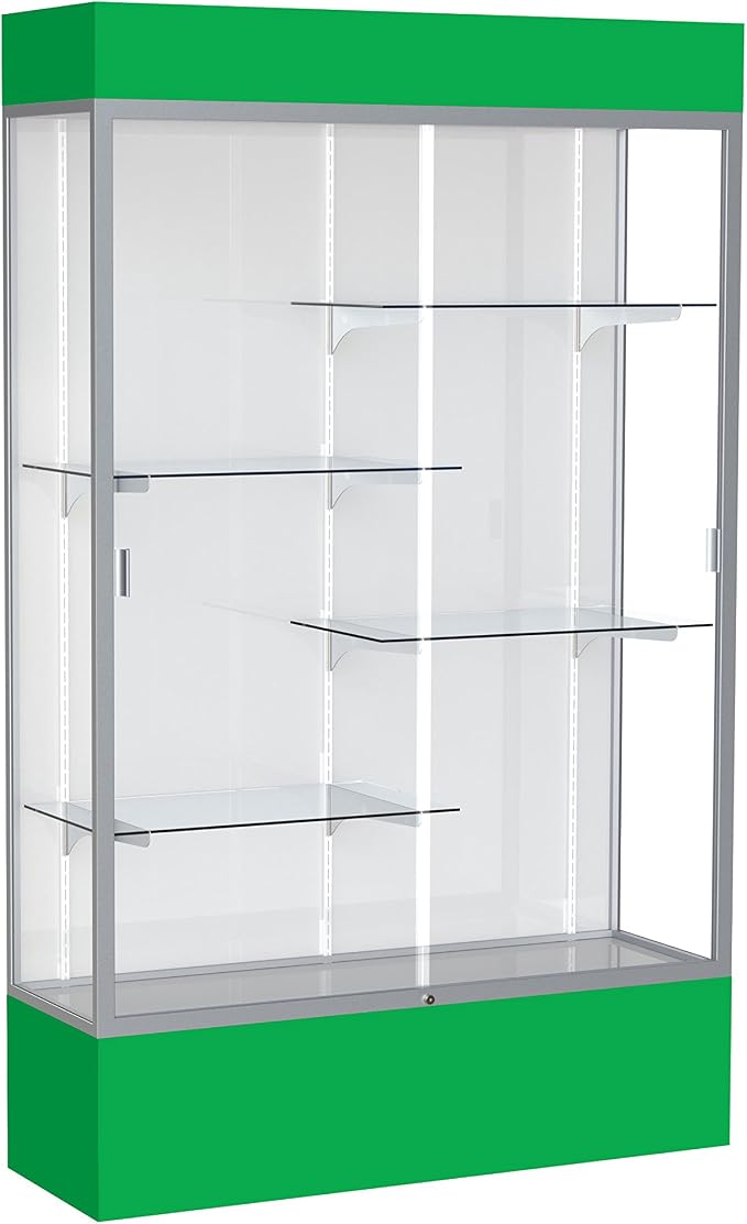 Waddell Spirit Lighted Floor Display Case, Satin Finish, Kelly Green Base and by WADDELL