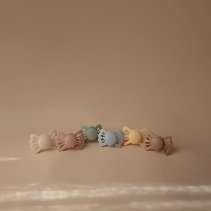 FRIGG Lucky Symmetrical SilkySoft Silicone Baby Pacifier | Made in Denmark | BPA-Free (Soft Lilac/Pretty in Peach, 0-6 Months)