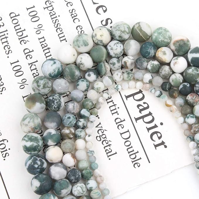 48pcs Natural Matte Tree Agate Gemstone Beads，8mm Frosted Round Loose Stone - Image 7