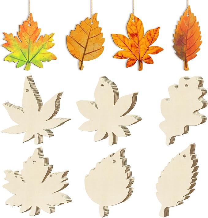 36PCS Wooden Fall Ornaments to Paint Thanksgiving Decorations, 6 Styles DIY by Sophena