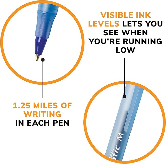 BIC Round Stic Xtra Life Ballpoint Pen, Medium Point, Flexible Round Barrel - Image 7