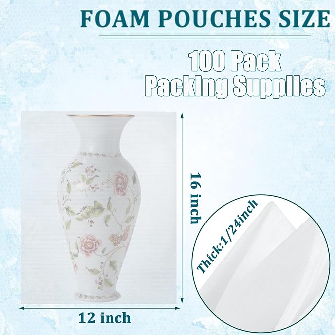 100Pack Packing Foam Pouches 12x16 Inch, Large Cushion Foam Wrap Pouches - Image 2