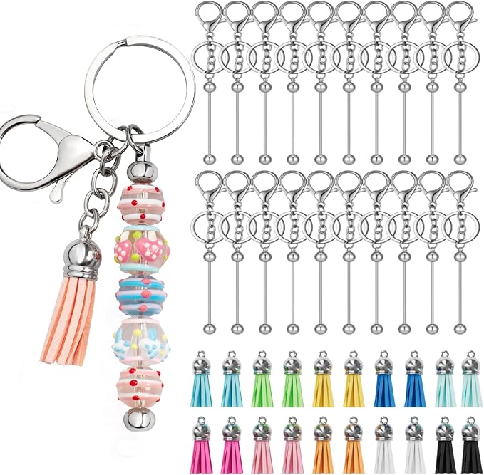 Zioyihan 40 Pcs Beadable Keychains Bars Metal Beaded Keychain Blank Keychain by Zioyihan