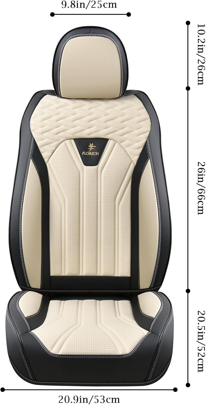Seat Covers for Cars, Waterproof Seat Covers, Leather Car Seat Covers 2 Pack, Universal Seat Cushion Protector for Most Cars Trucks SUV-Black&Beige