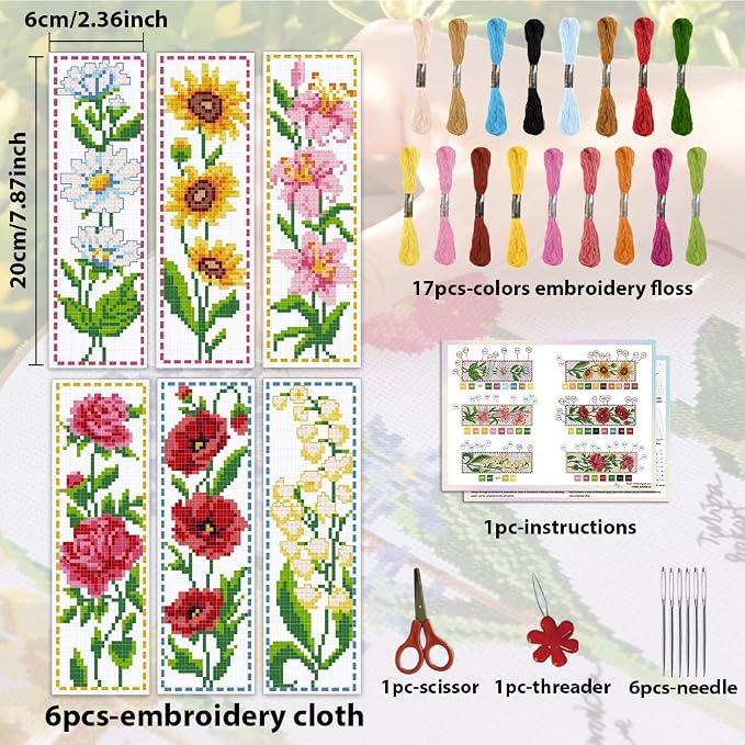 ACRNIGHEET 6PCS Cross Stitch Bookmark Kit - Image 2