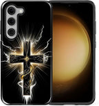 for Samsung Galaxy S23 Case, Cool Cross Pattern Glossy 2 in 1 Shockproof Bumper - Image 2