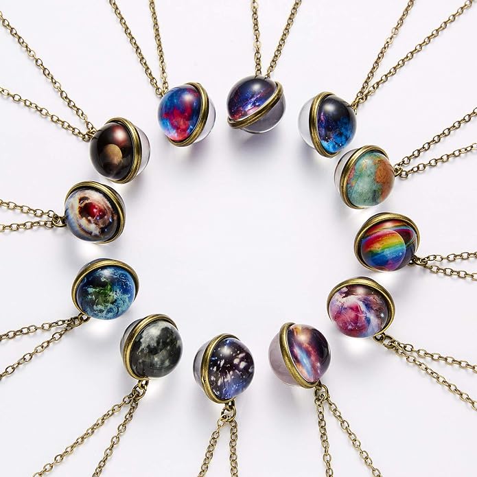 Yocoyee Galaxy Planet Pendant Necklace Glow in Dark Double Side Glass Crystal - Image 2
